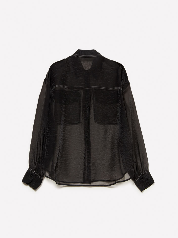 Black see-through shirt with pockets - women's shirts - Black | Sisley image number 6